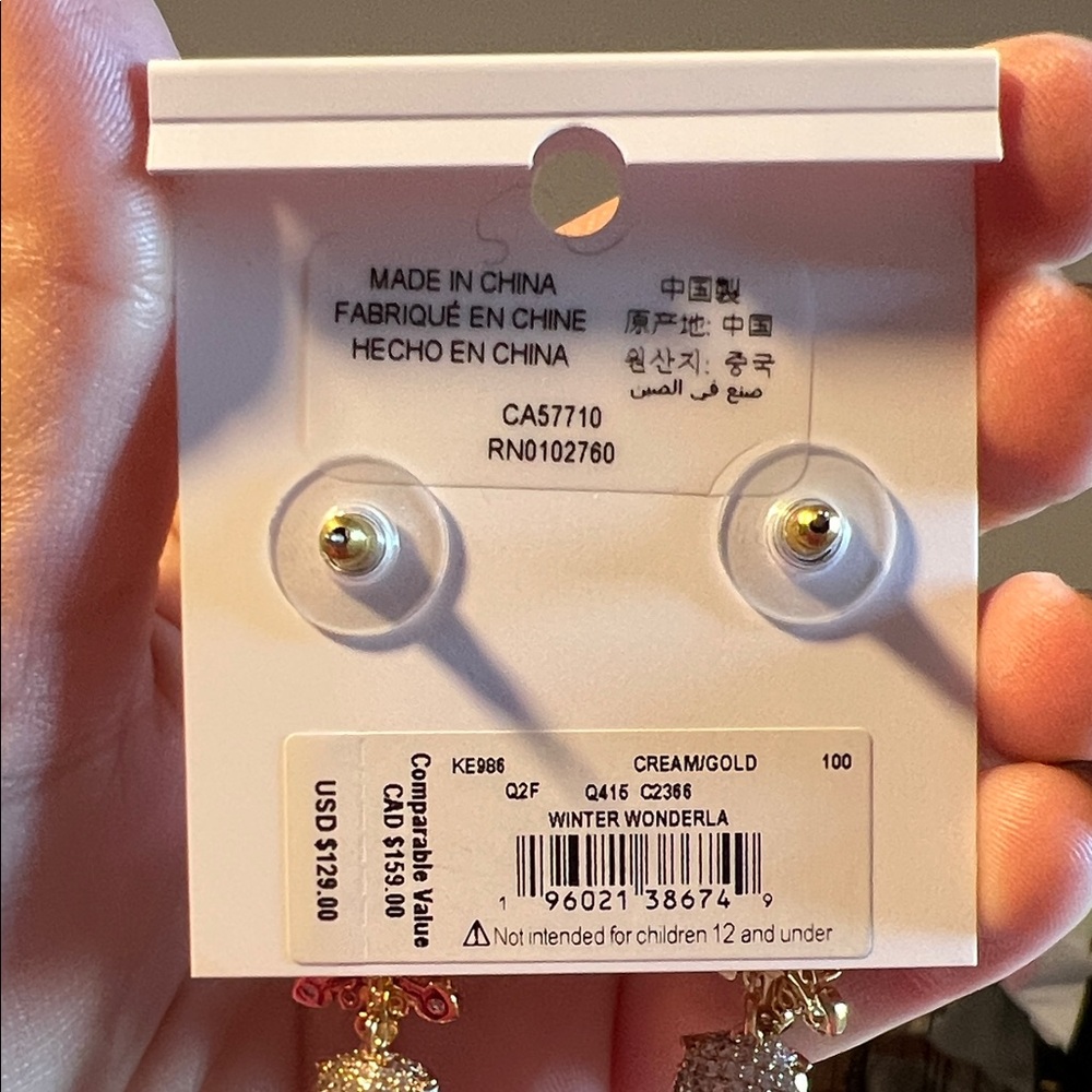 Kate Spade Gold and Pearl Owl Drop Earrings - Picture 2 of 3